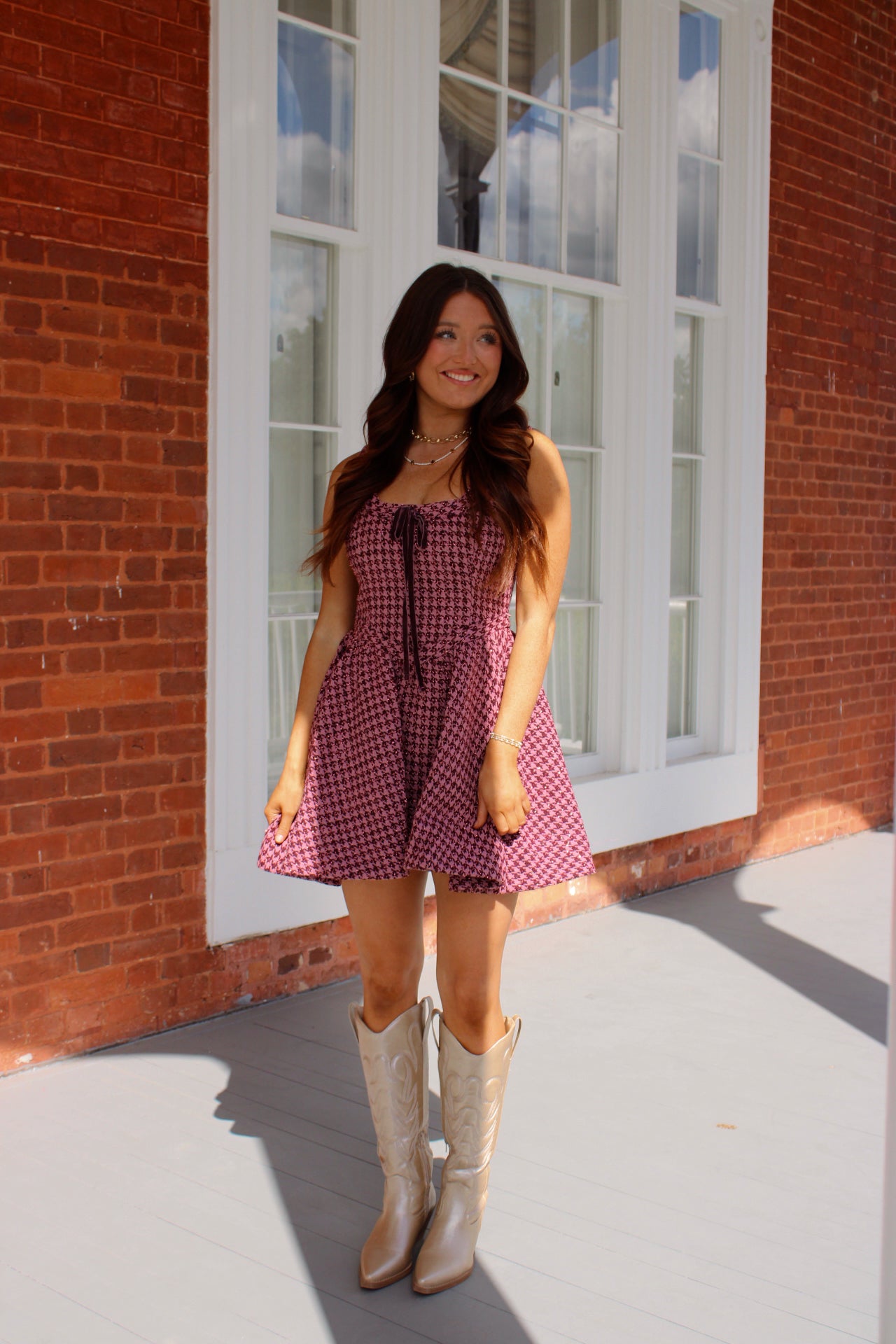 pink houndstooth dress Isabel Houndstooth Mini Dress
