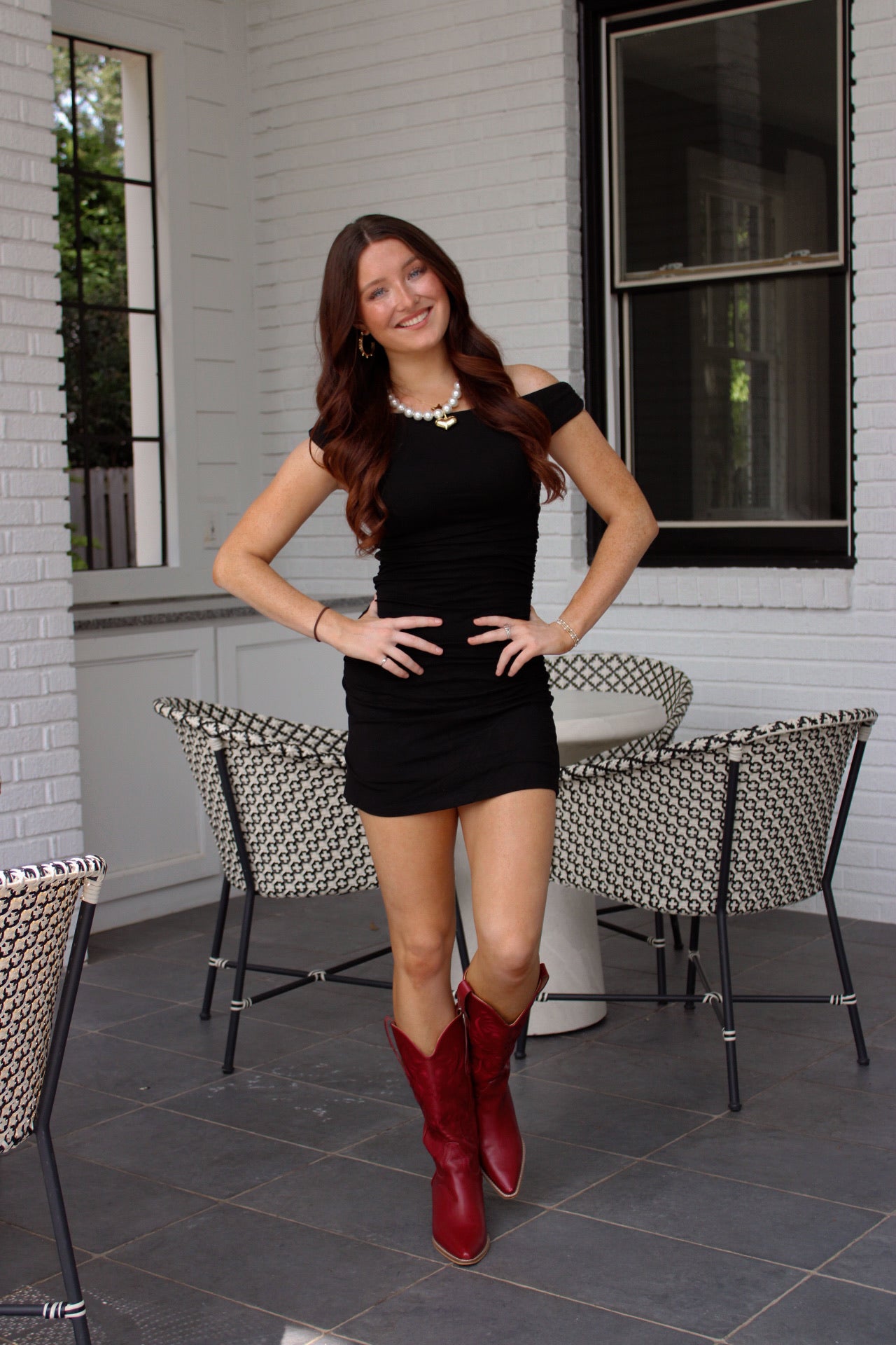 red mini dress with black boots Ariana Mini Dress