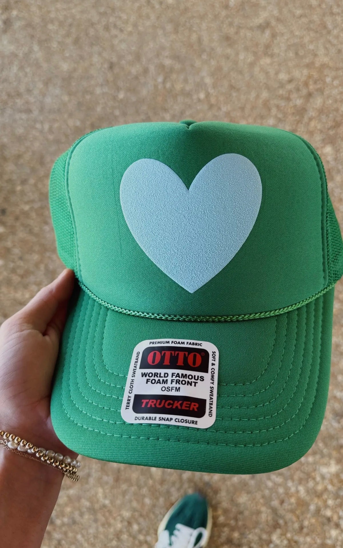 Imperfect Heart Green Trucker Hat with Pink Heart Imperfect Heart Trucker Hat - Classic Colorways – House of Shan main image 2