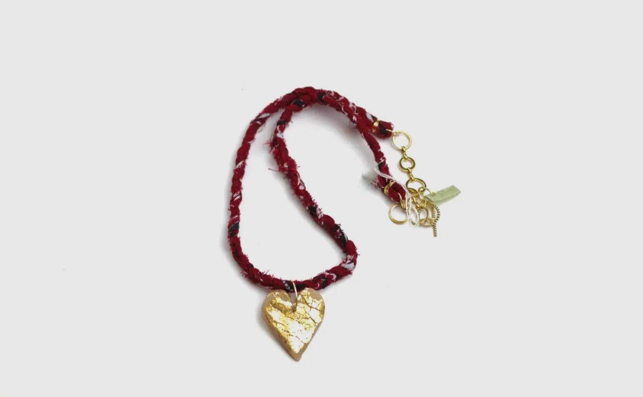 Maroon Bandana Heart Necklace