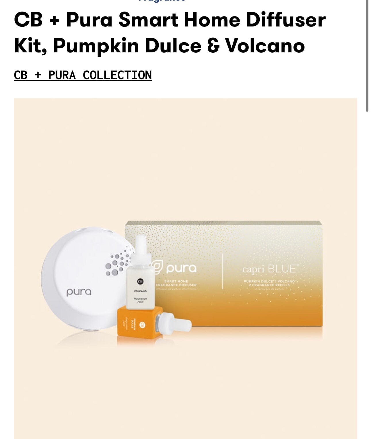 CB + Pura Smart Home Diffuser Kit, Pumpkin Dulce & Volcano