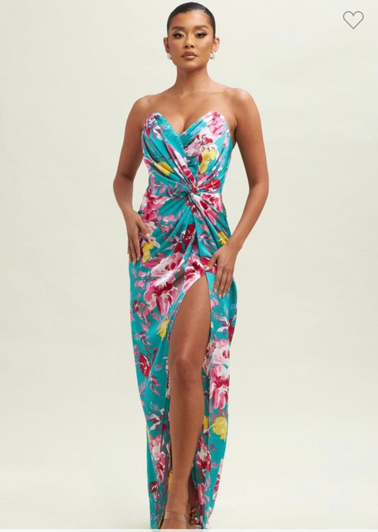 floral satin dresses for women Women's Green Floral Print Satin Maxi Dress | Extra Large