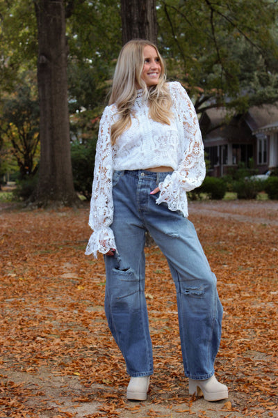YILON MADE Blossom lace tops グレー Neutral Nomad Lace Wrap Top (Dusty Blue) · NanaMacs