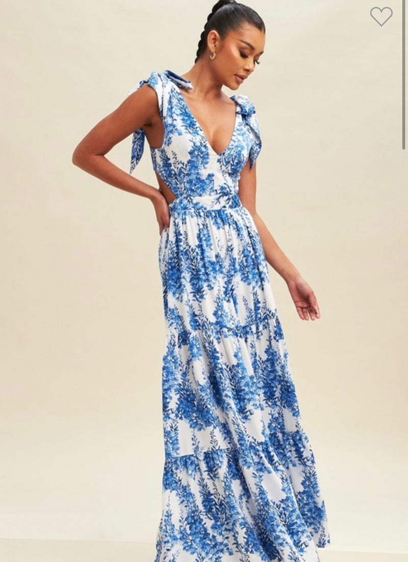 Blue Blooms Maxi Dress Dresses 