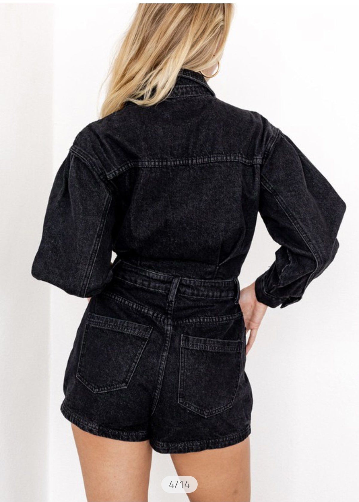 AMERI✴︎SHINY DENIM LIKE ROMPERS BLACK ameri SHINY DENIM LIKE ROMPERS