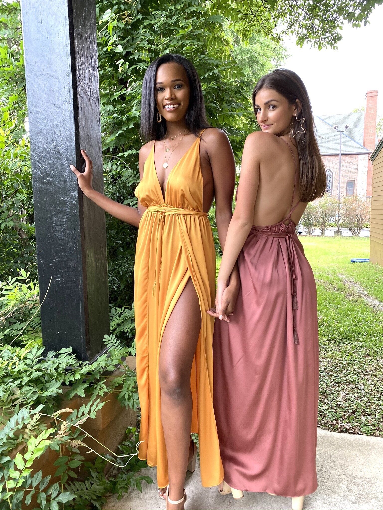 Desert Rose Satin Maxi Dresses 