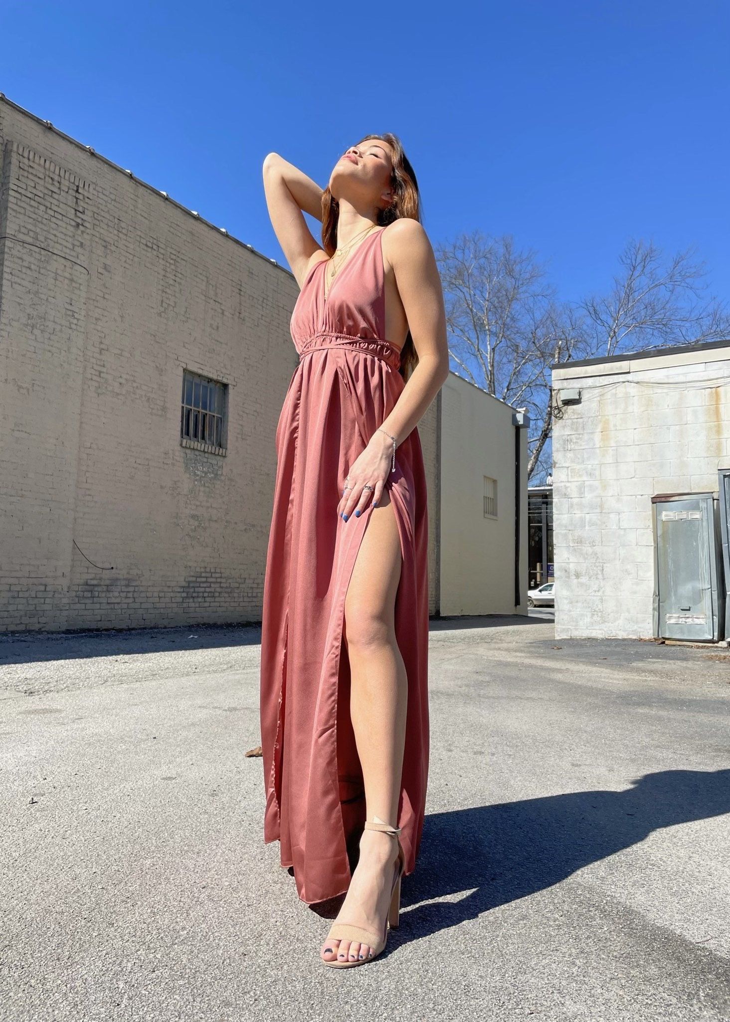 Desert Rose Satin Maxi Dresses 