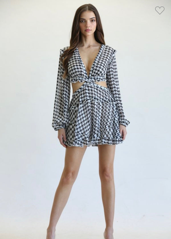 Houndstooth Cut Out Dress Dresses 