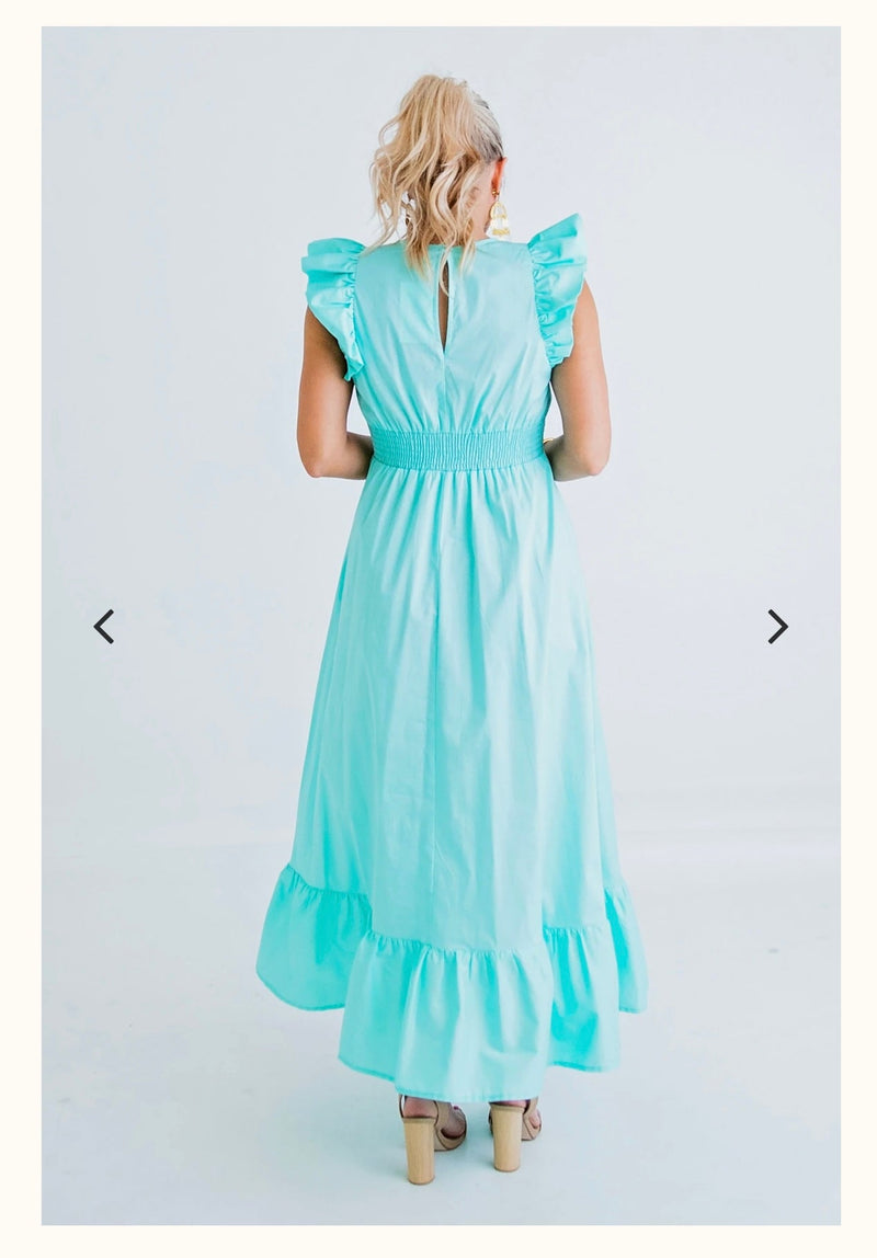 Karlie Aqua Ruffle Maxi Dress Dresses 