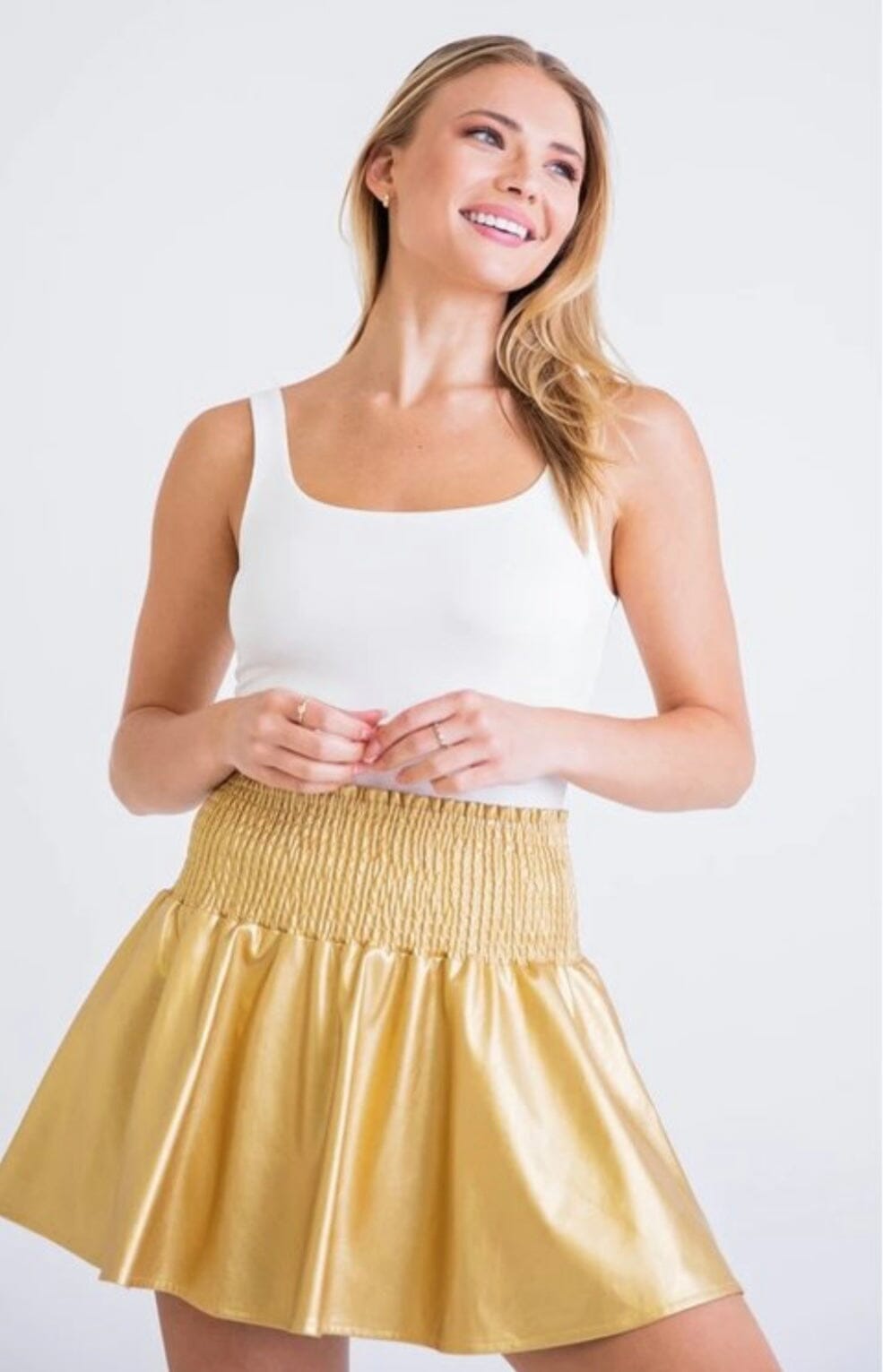 Karlie Metallic Pleather Skort Bottoms 