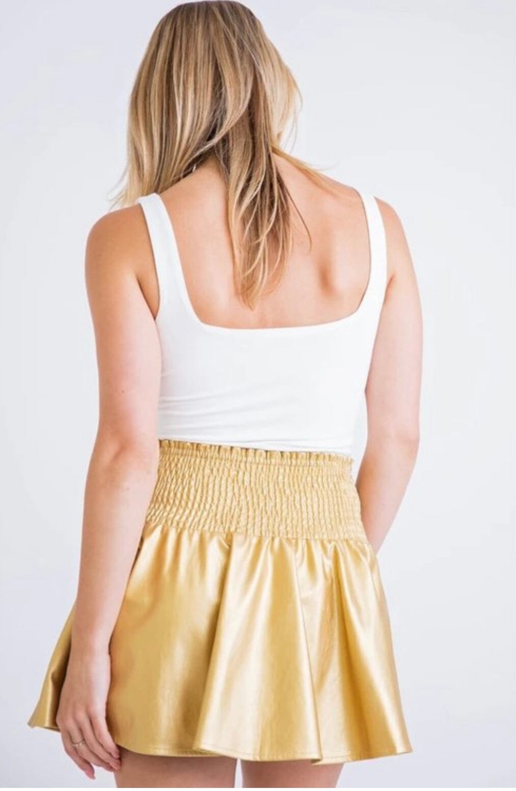 Karlie Metallic Pleather Skort Bottoms 