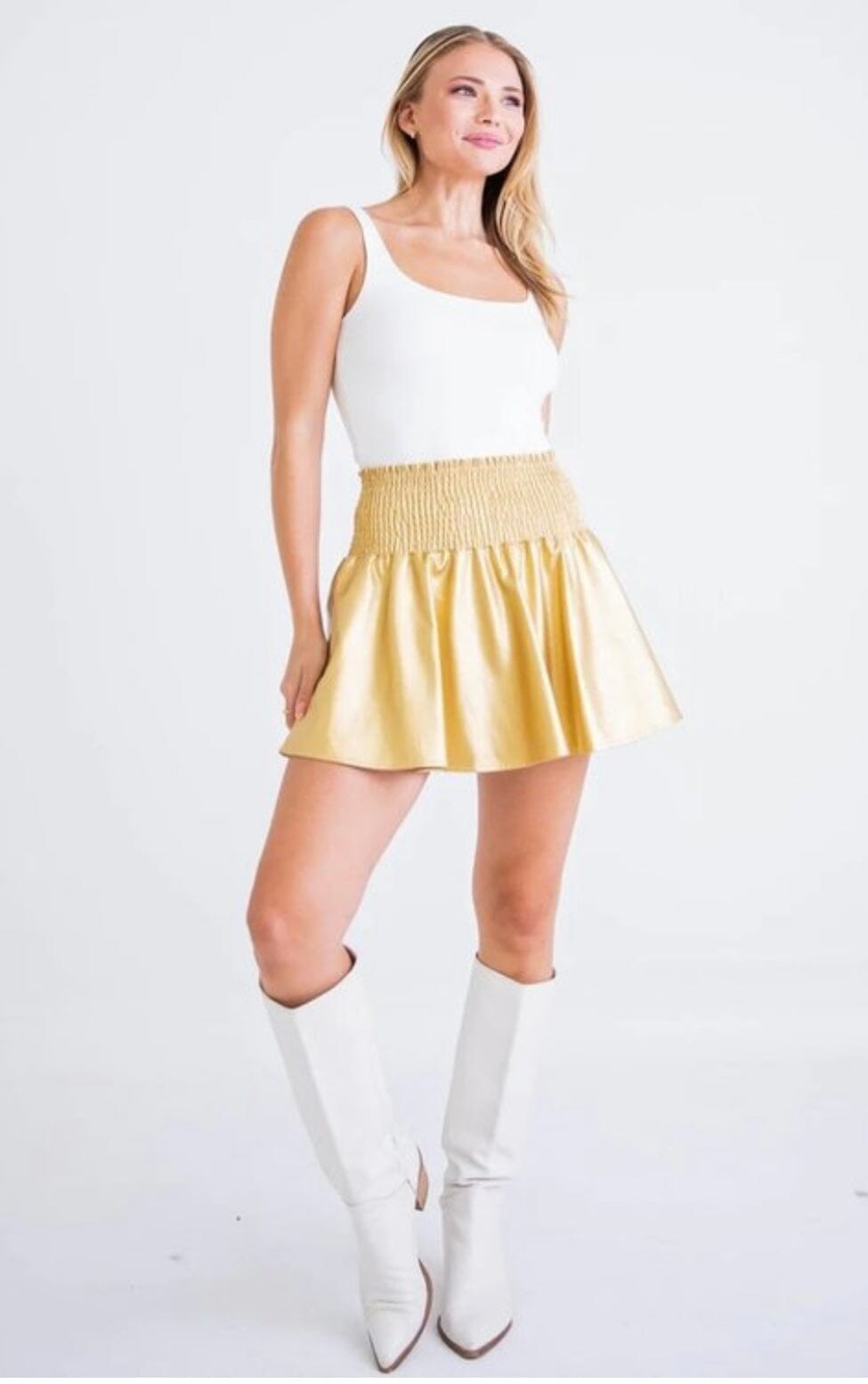 Karlie Metallic Pleather Skort Bottoms 