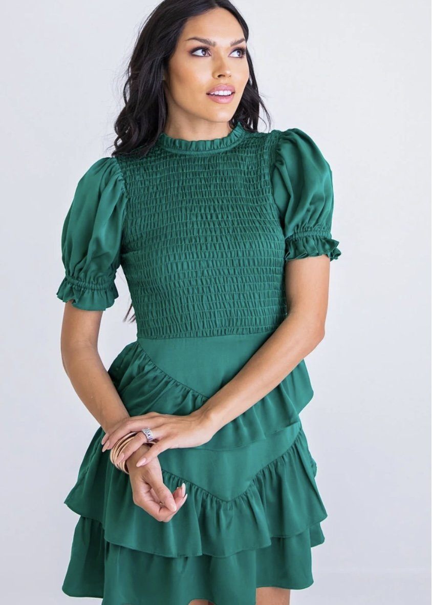 Karlie Satin Smock Tier Dress Dresses 