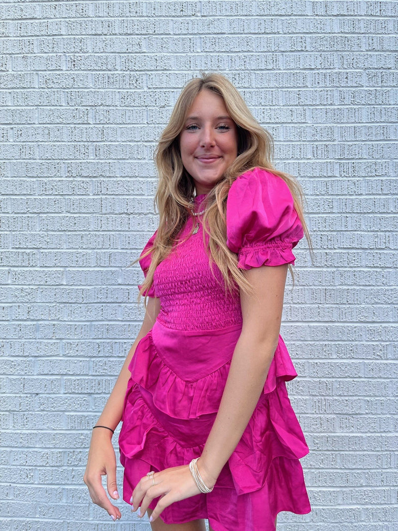 Karlie Satin Smock Tier Dress Dresses 