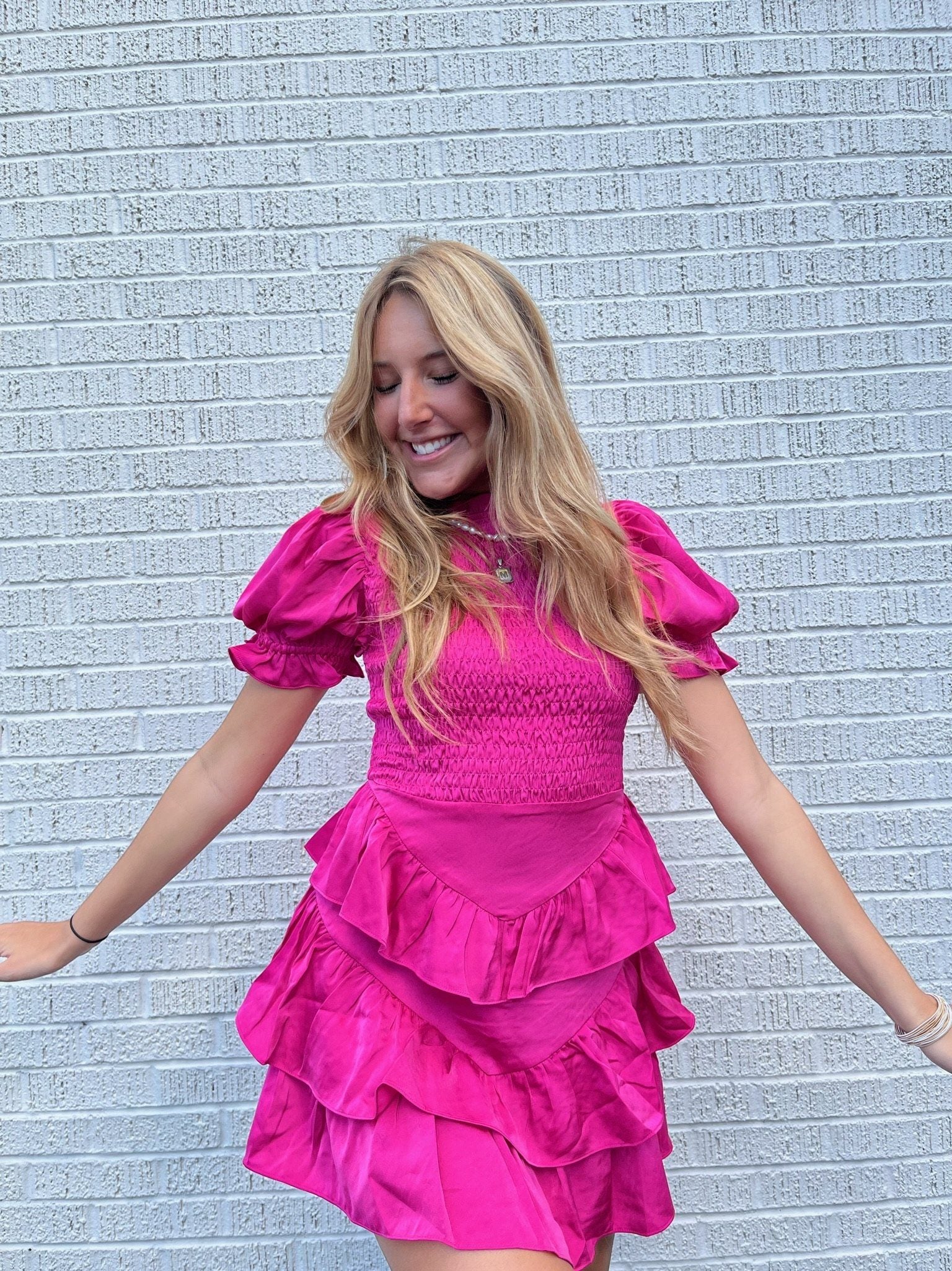 Karlie Satin Smock Tier Dress Dresses 
