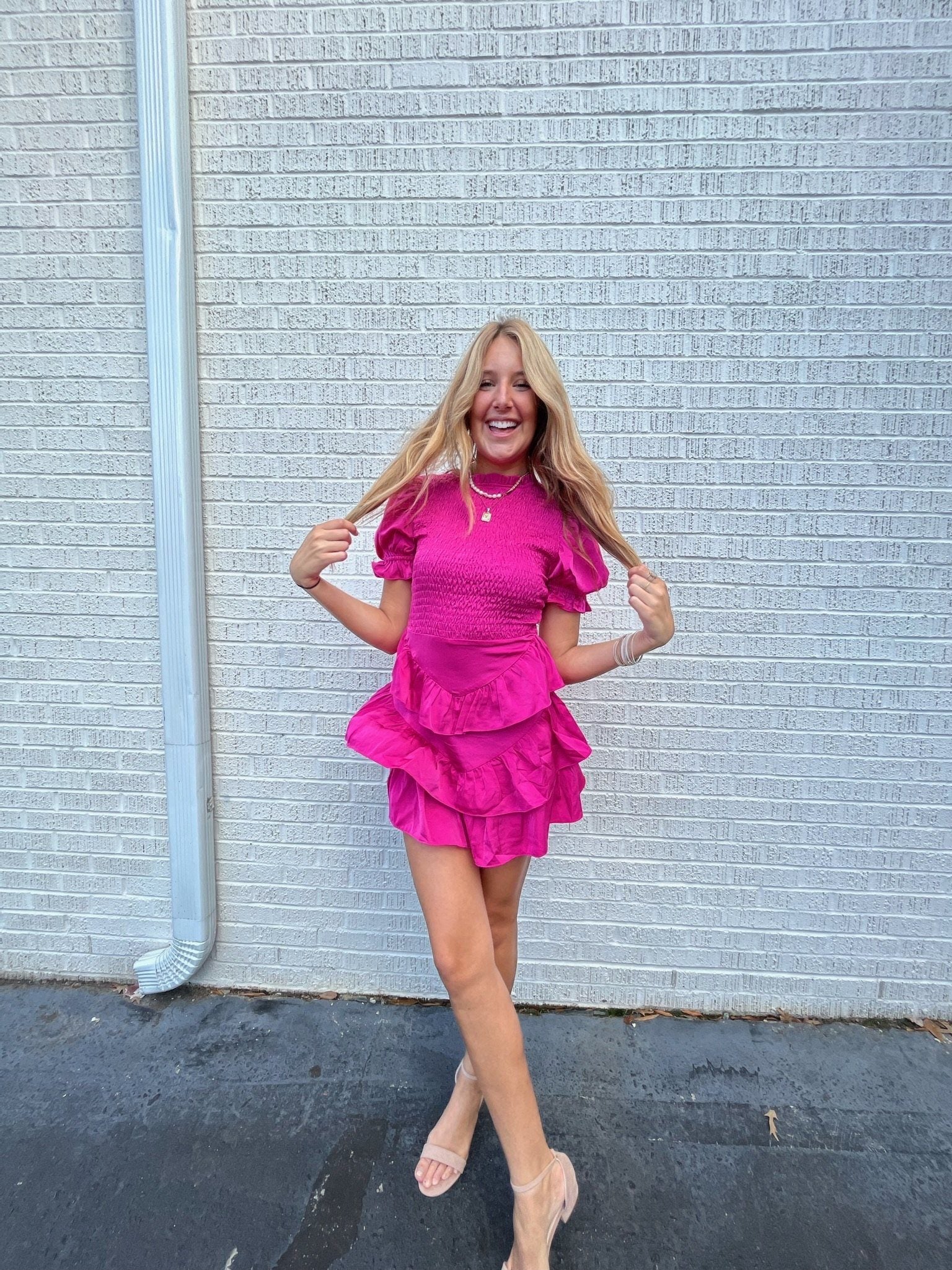 Karlie Satin Smock Tier Dress Dresses 