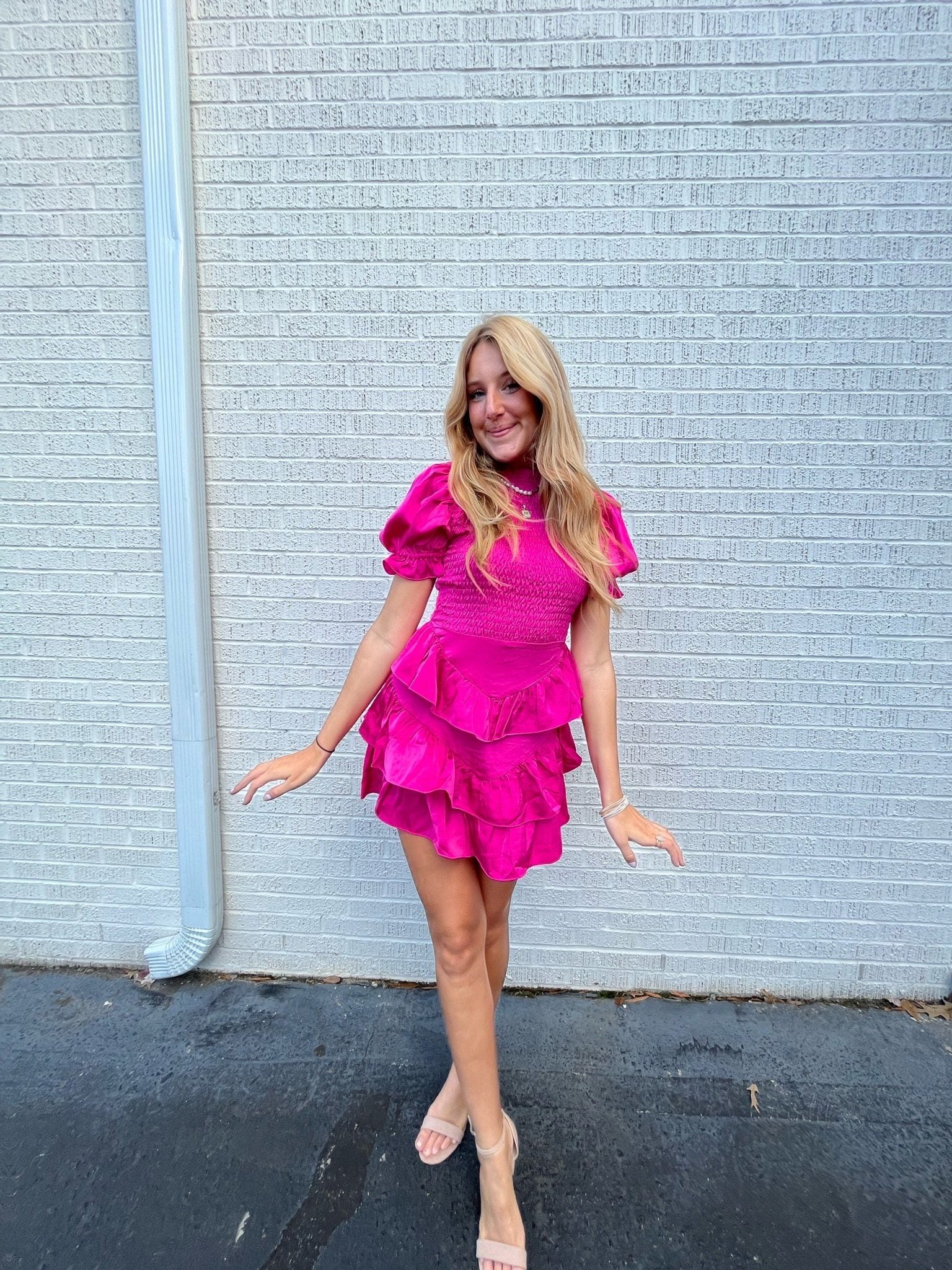 Karlie Satin Smock Tier Dress Dresses 