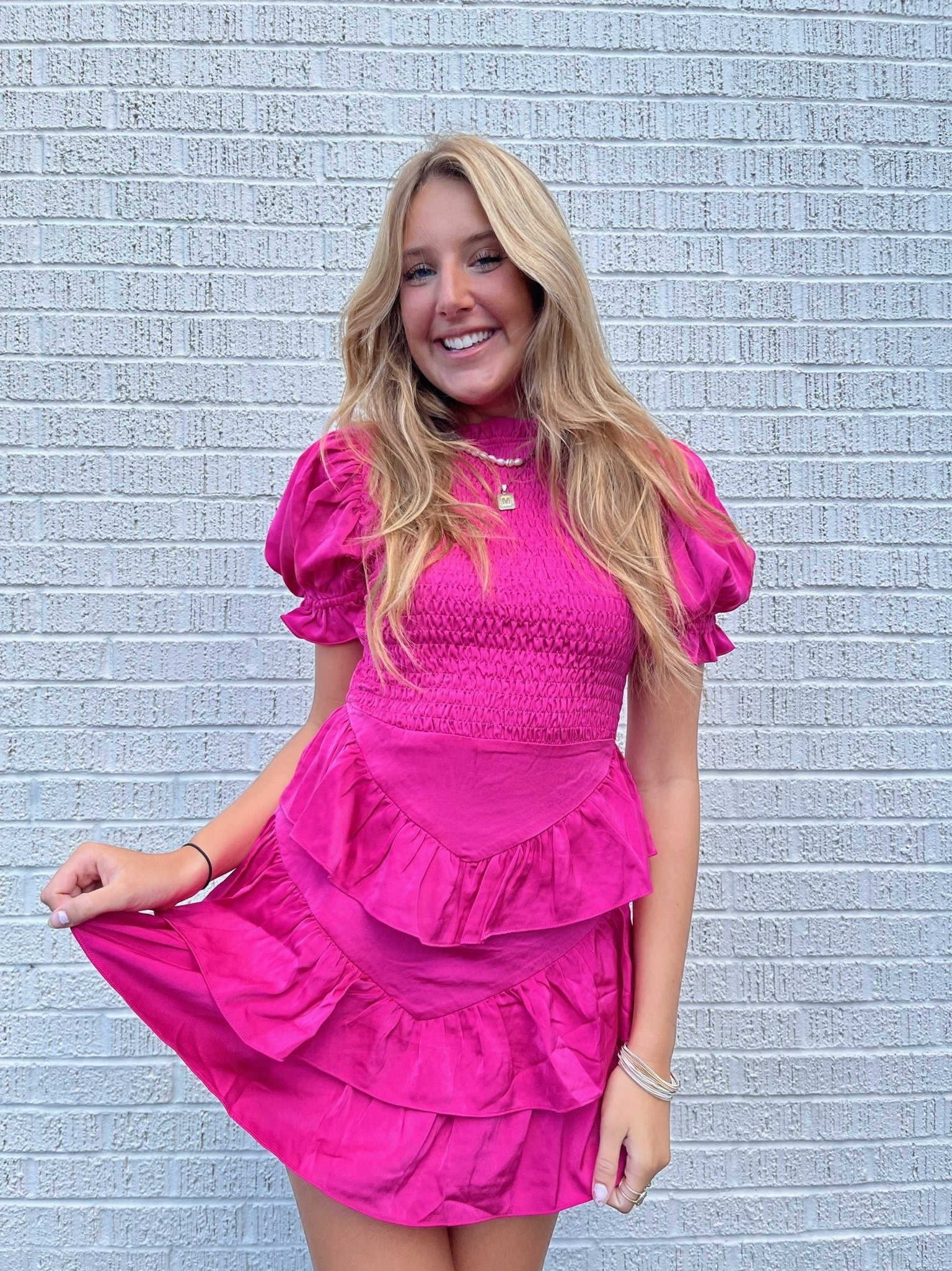 Karlie Satin Smock Tier Dress Dresses 