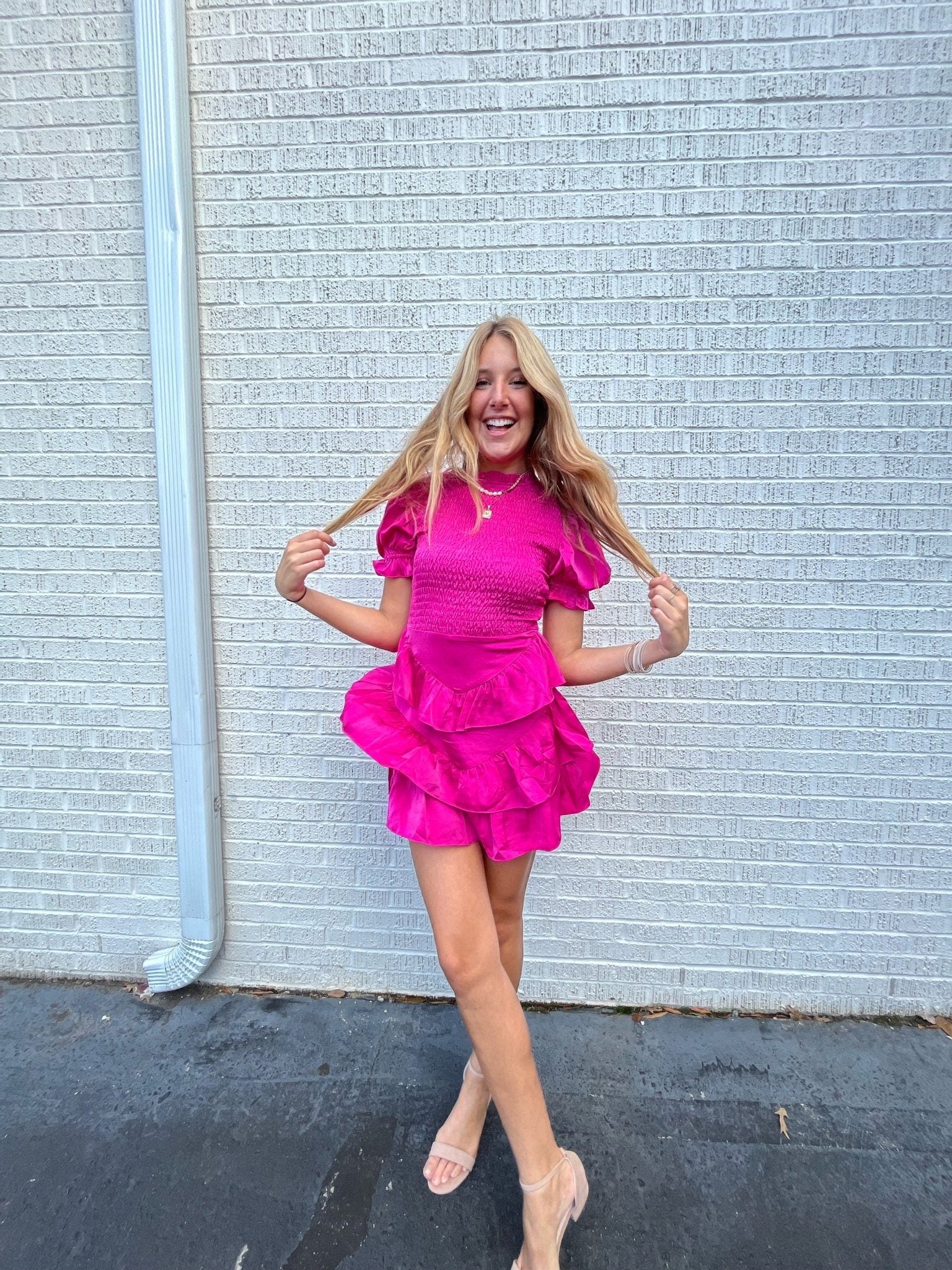 Karlie Satin Smock Tier Dress Dresses 