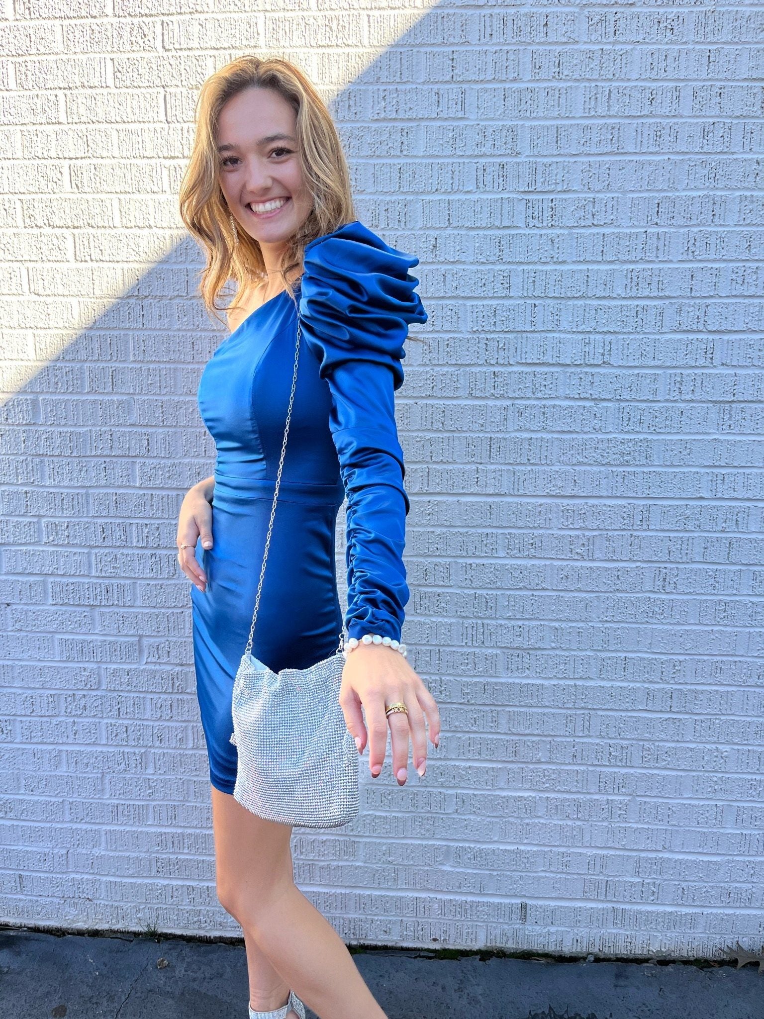 Karlie Solid Satin One Shoulder Dresses 
