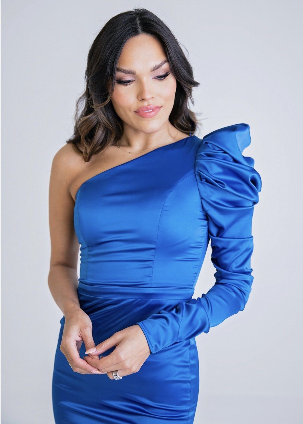 Karlie Solid Satin One Shoulder Dresses 