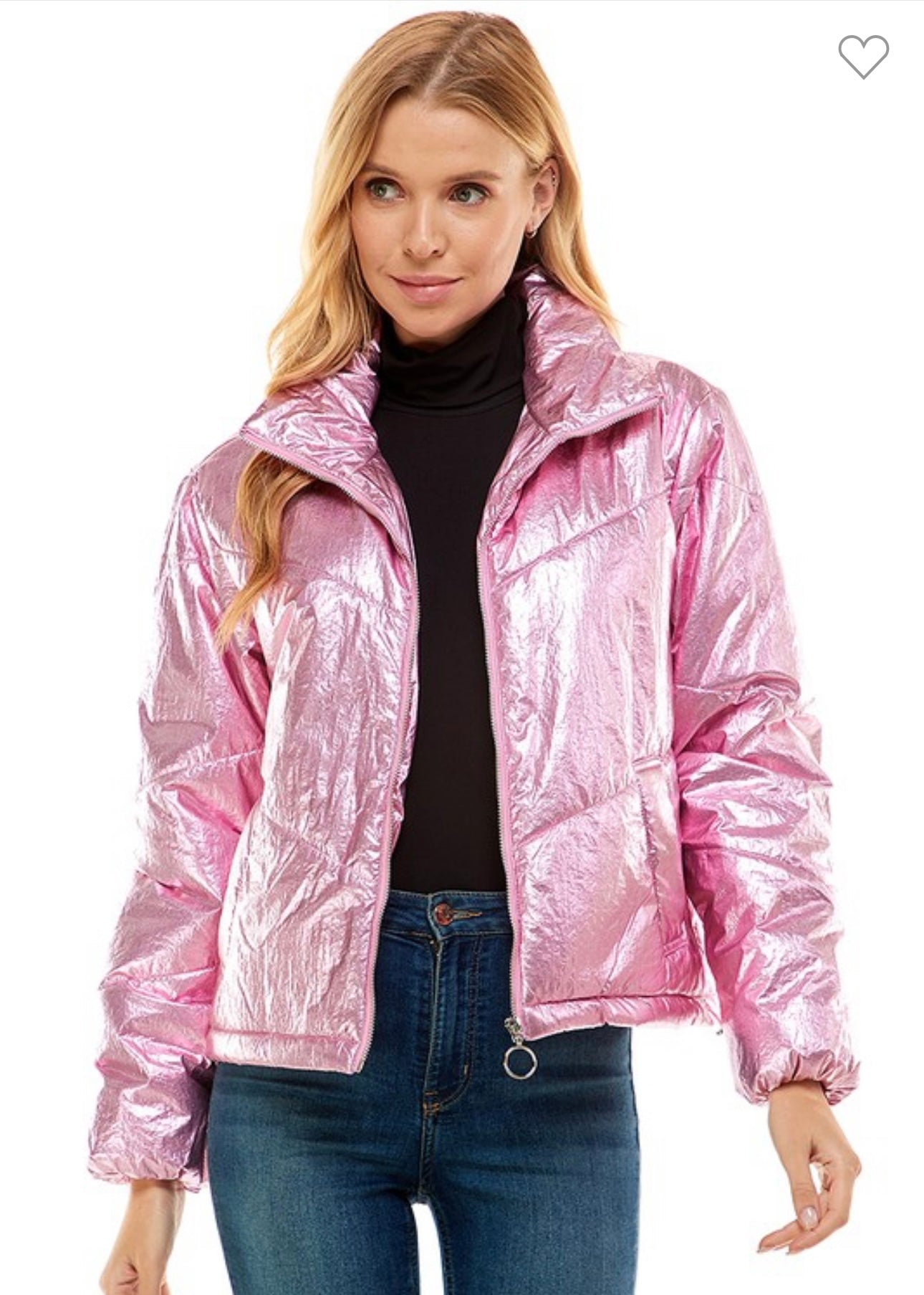 Majestic Metallic Puffer Jacket Tops 