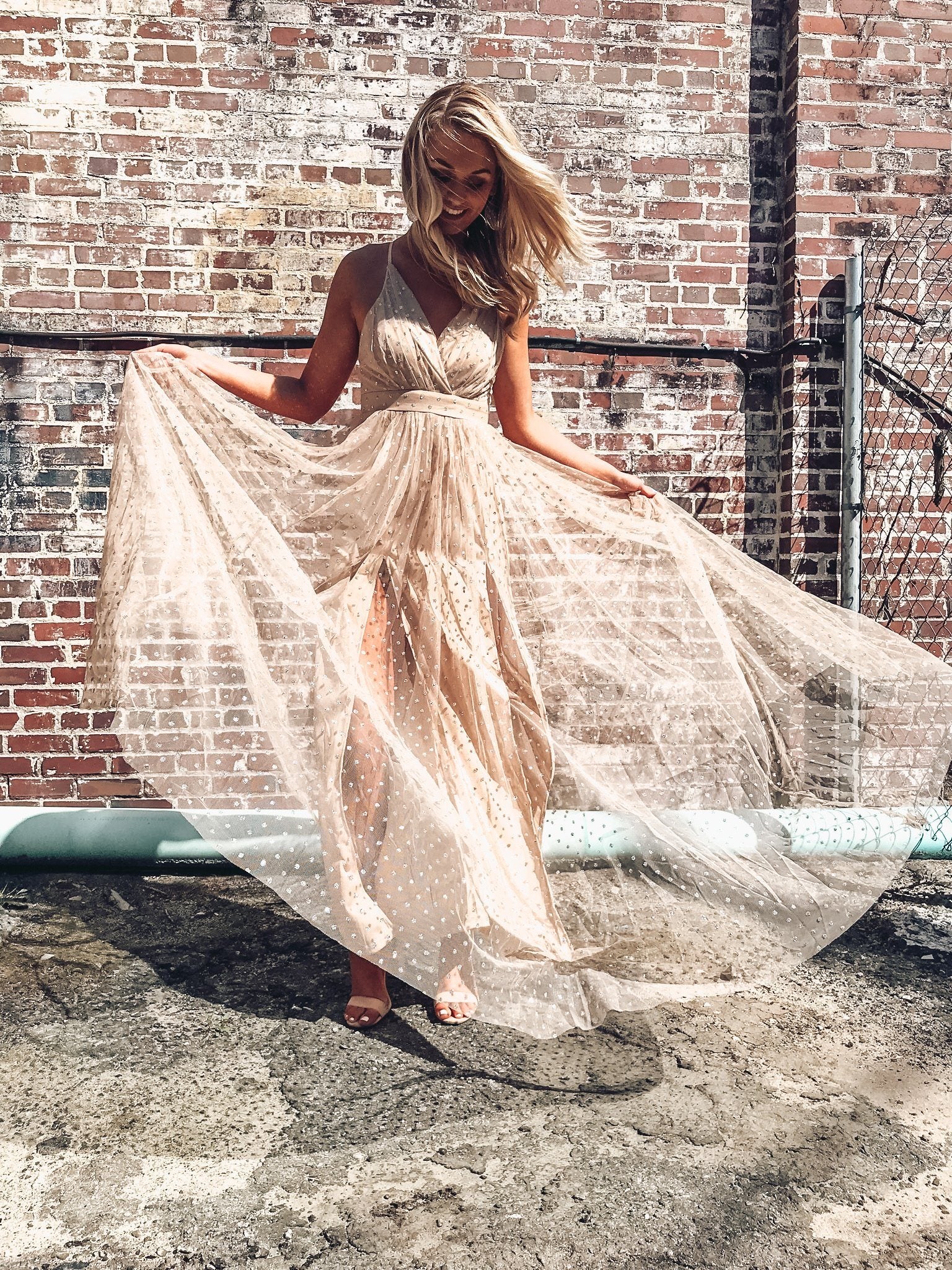 Silver Polka Dot Maxi Gown Dresses 