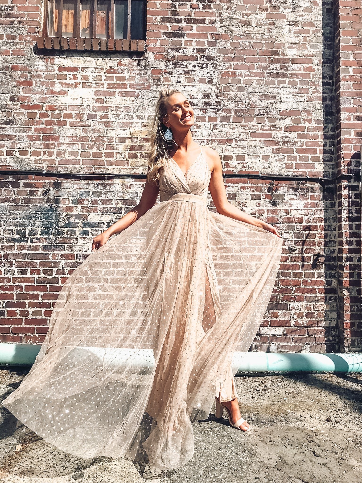 Silver Polka Dot Maxi Gown Dresses 