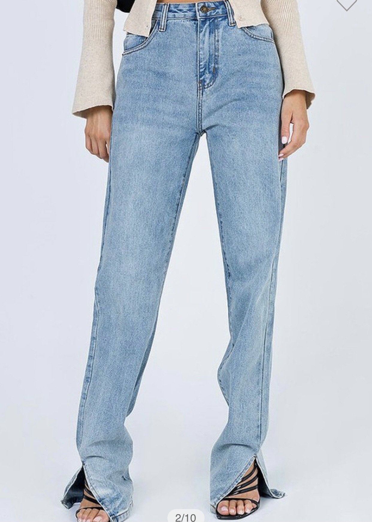 Slit Straight Leg Denim Bottoms 