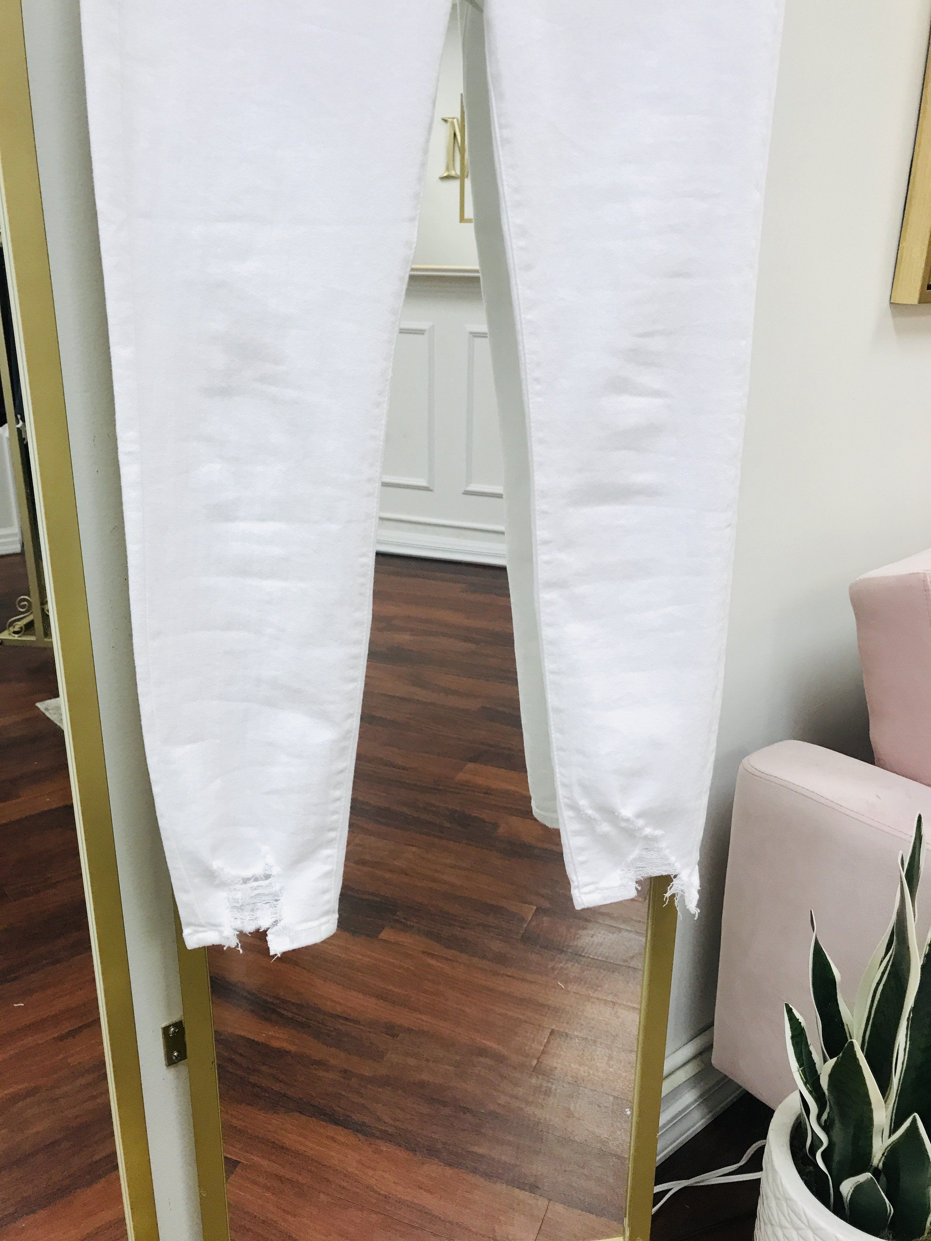 White Skinnies Distressed Hem Bottoms 