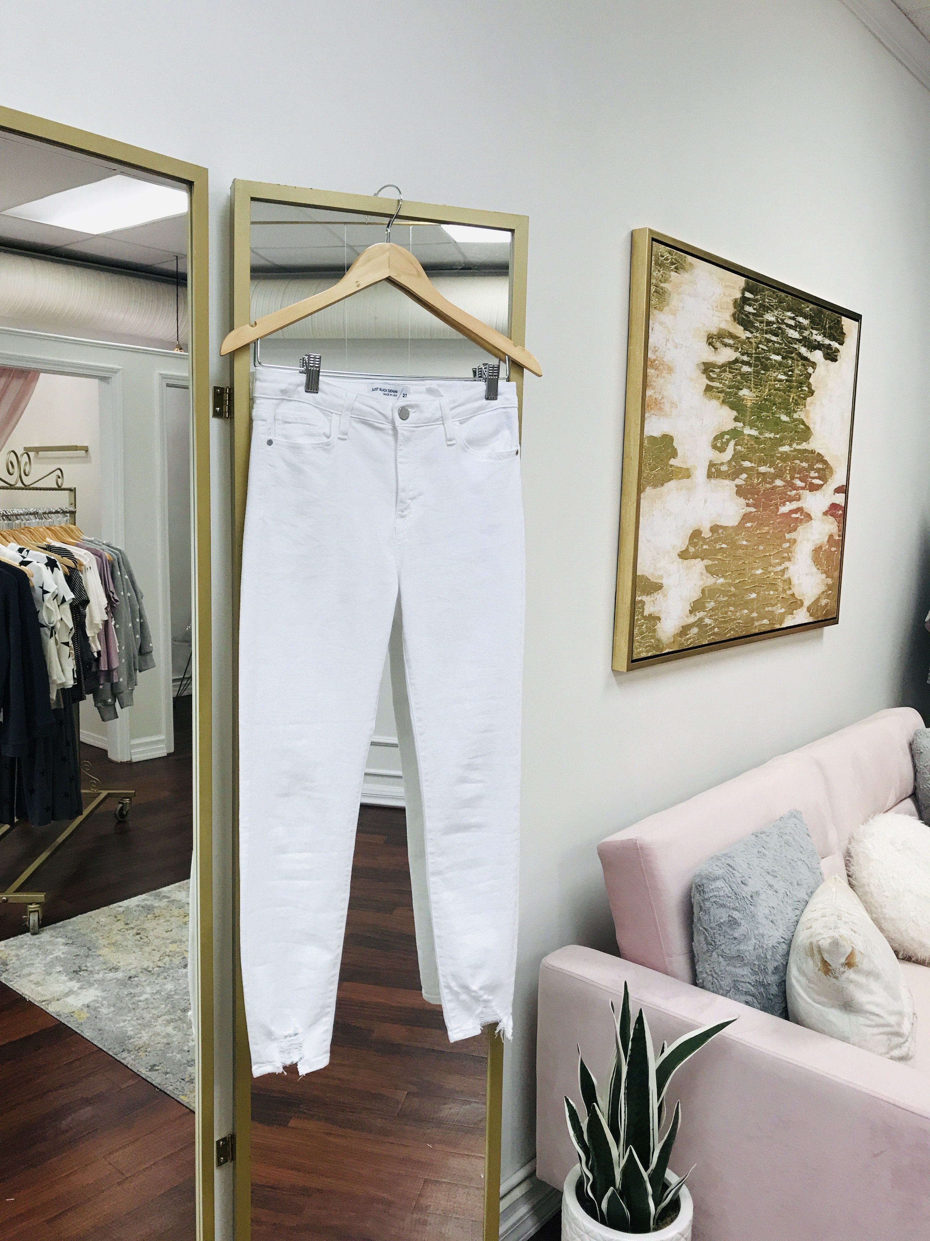 White Skinnies Distressed Hem Bottoms 